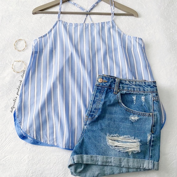 Tops - Blue and White Stripe Camisole
